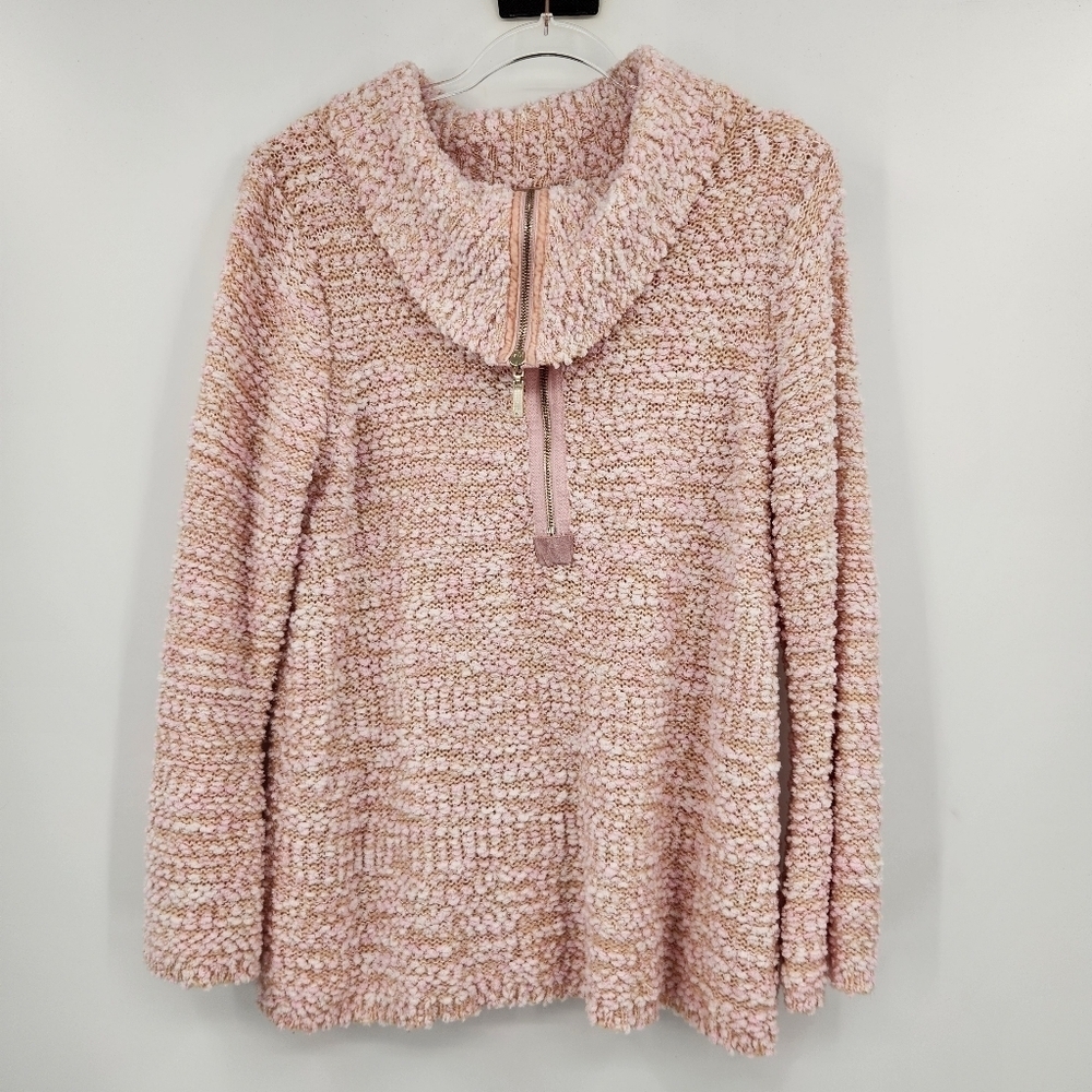 Soft Surroundings Pink Dreamy Pullover Quarter Zip Sweater Womens Size Large